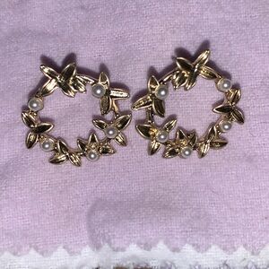 Elegant Gold and Pearl Floral Earrings